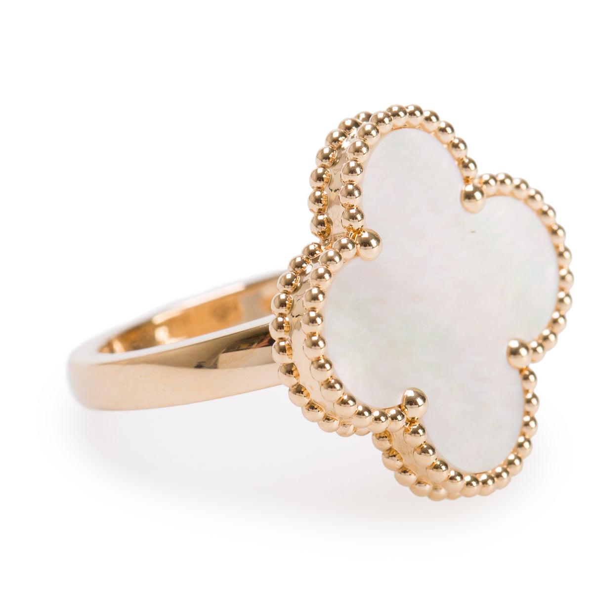Van Cleef & Arpels 2026 18k Yellow Gold Magic Alhambra Mother of Pearl Ring, Size 51 5.75 w/ Box, Receipt & Certificate