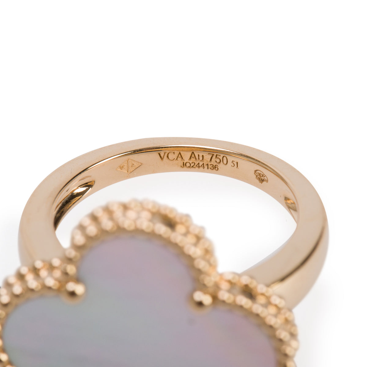 Van Cleef & Arpels 2026 18k Yellow Gold Magic Alhambra Mother of Pearl Ring, Size 51 5.75 w/ Box, Receipt & Certificate