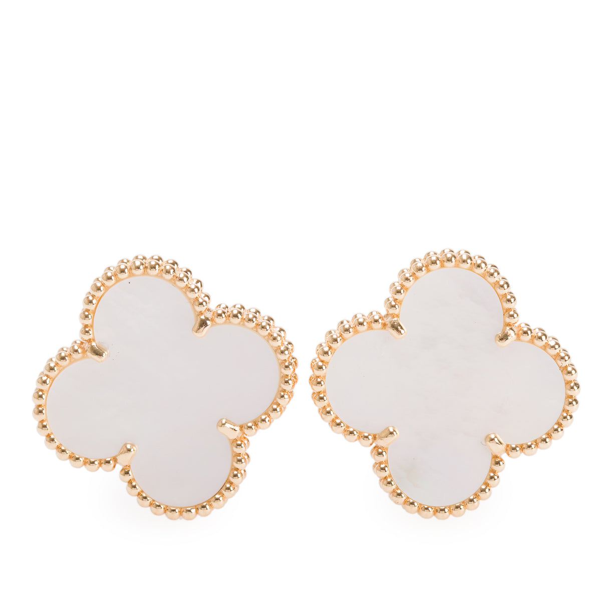 Van Cleef & Arpels 18k Yellow Gold Magic Alhambra Mother of Pearl Earrings w/ Box & Receipt
