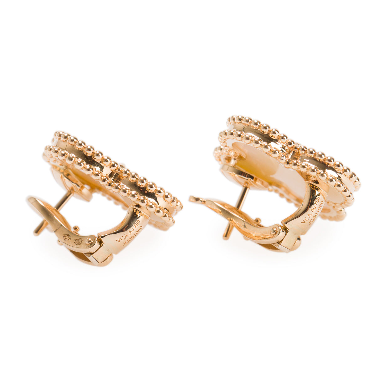 Van Cleef & Arpels 18k Yellow Gold Magic Alhambra Mother of Pearl Earrings w/ Box & Receipt