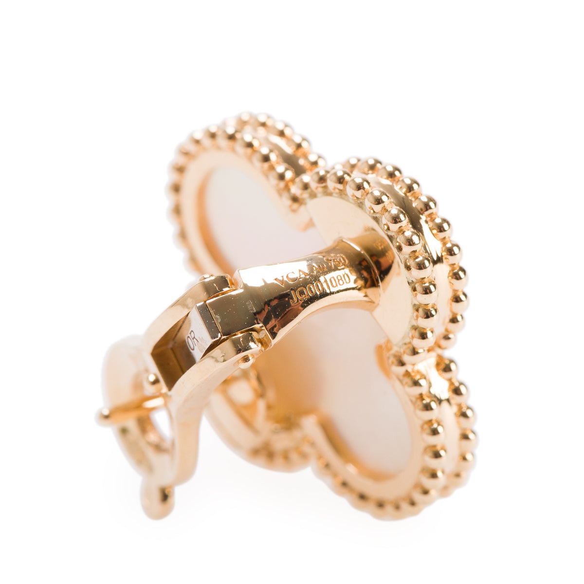 Van Cleef & Arpels 18k Yellow Gold Magic Alhambra Mother of Pearl Earrings w/ Box & Receipt