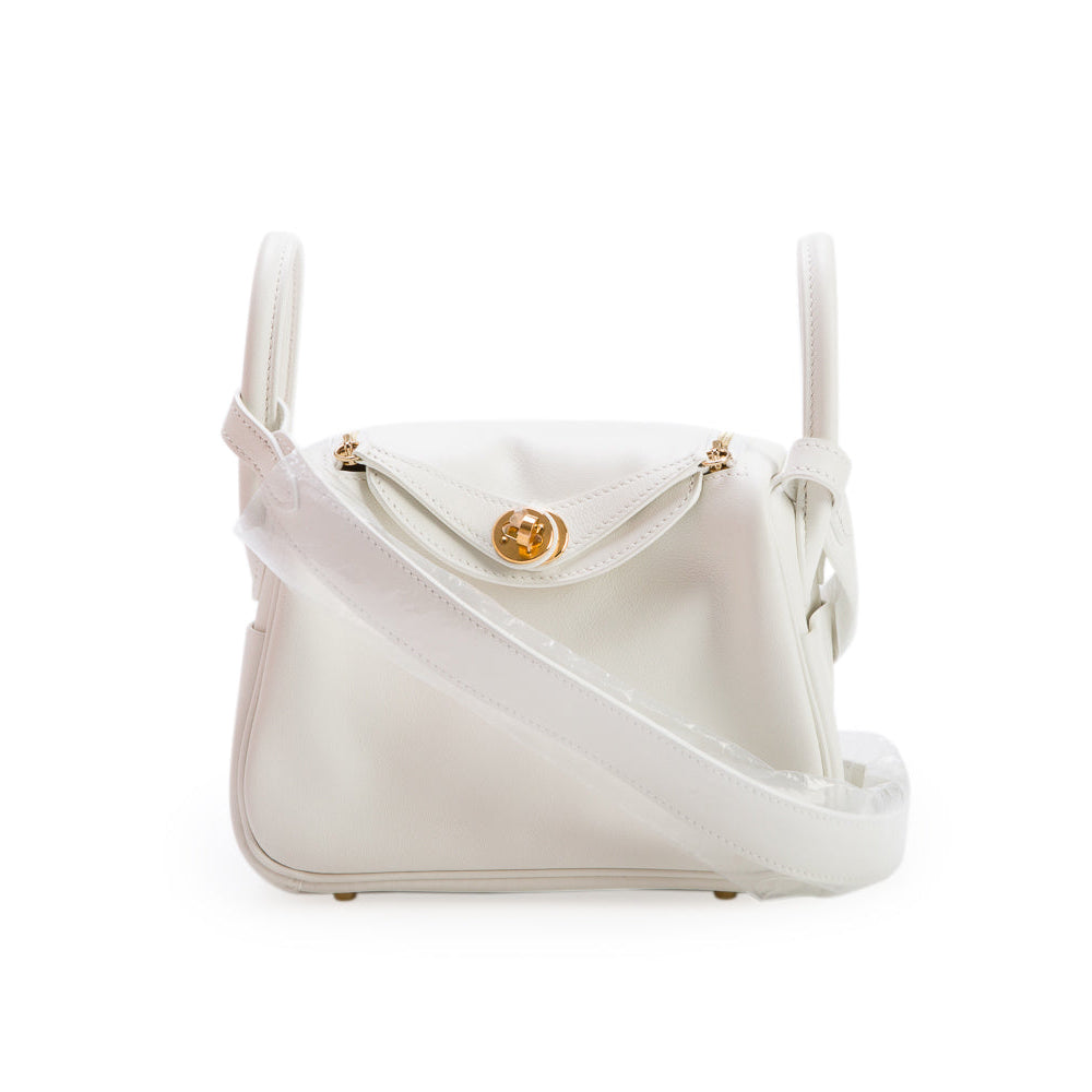 Hermes 2023 Blanc Swift Leather Lindy Mini 20 w/ Box