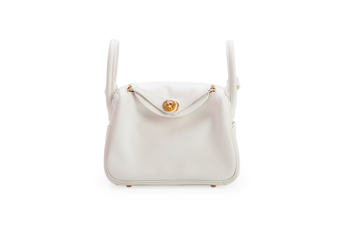 Hermes 2023 Blanc Swift Leather Lindy Mini 20 w/ Box