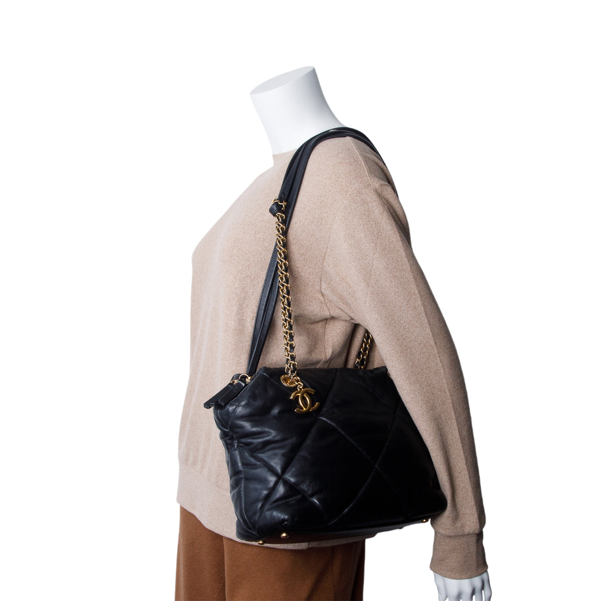 Chanel Black Lambskin Quilted Bowling Bag w/ Authenticity Card