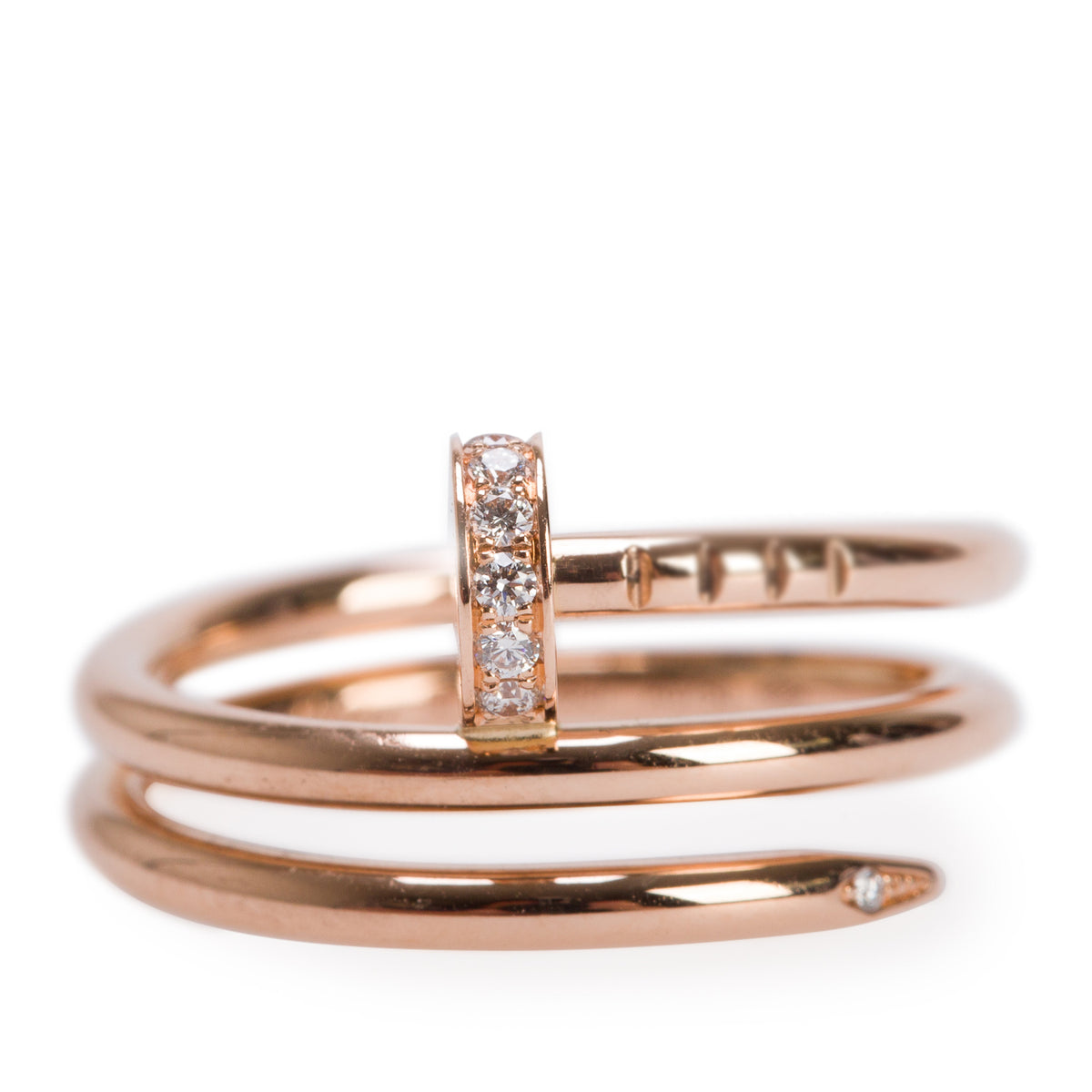Cartier 18k Rose Gold Diamond Double Juste Un Clou Ring, Size 50 5.25 w/ Box, Receipt & Certificate