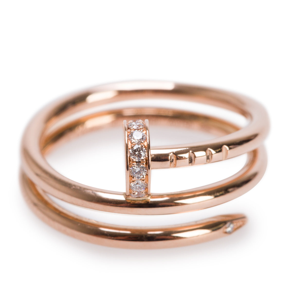 Cartier 18k Rose Gold Diamond Double Juste Un Clou Ring, Size 50 5.25 w/ Box, Receipt & Certificate