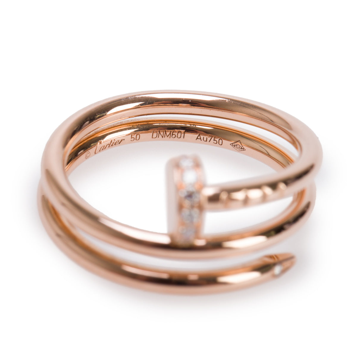 Cartier 18k Rose Gold Diamond Double Juste Un Clou Ring, Size 50 5.25 w/ Box, Receipt & Certificate
