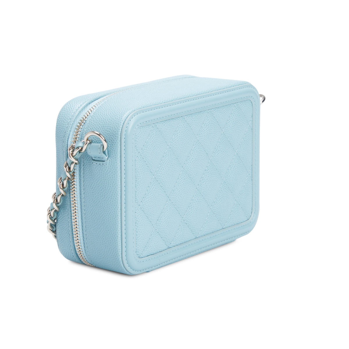 Chanel Blue Caviar Quilted CC Filigree Clutch With Chain