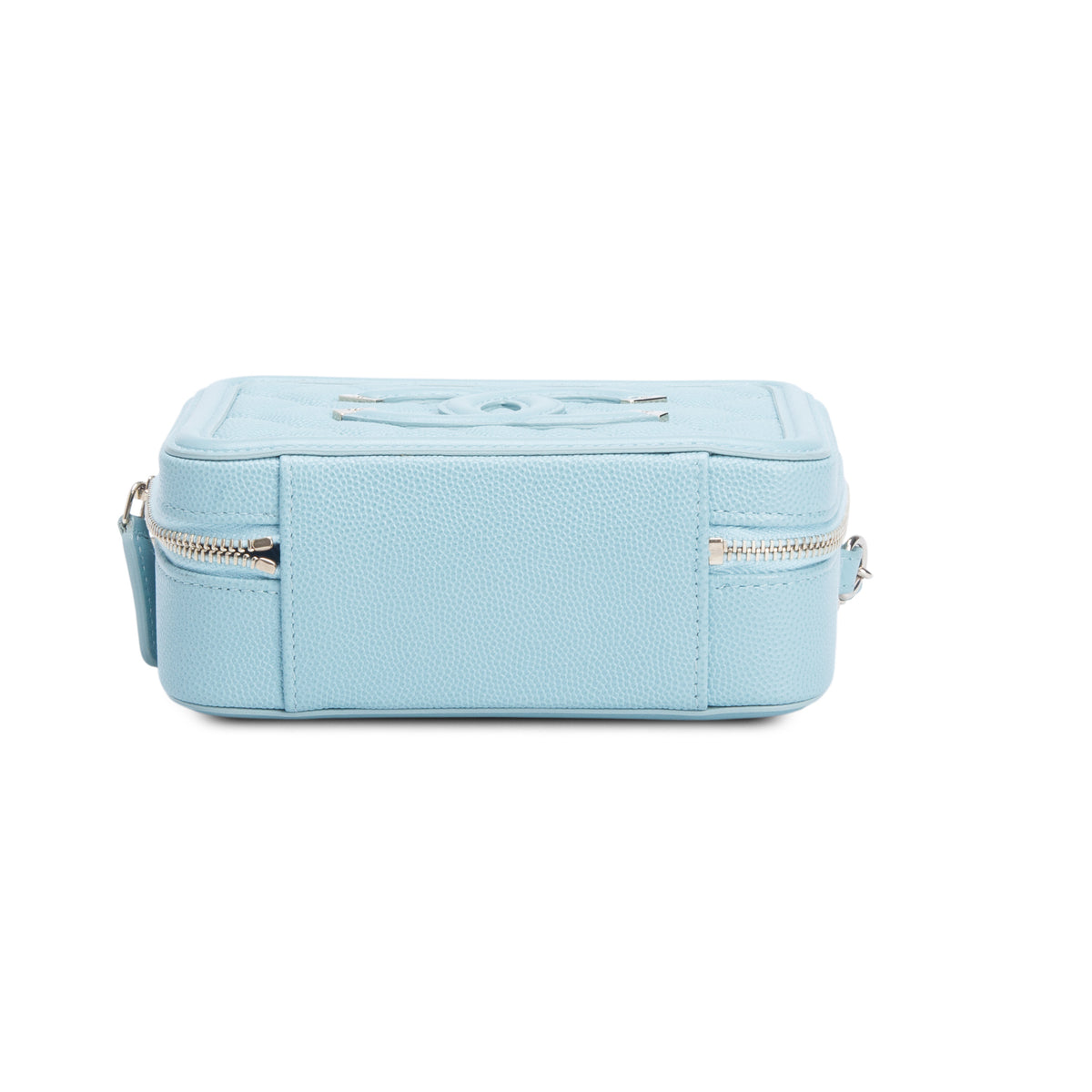 Chanel Blue Caviar Quilted CC Filigree Clutch With Chain