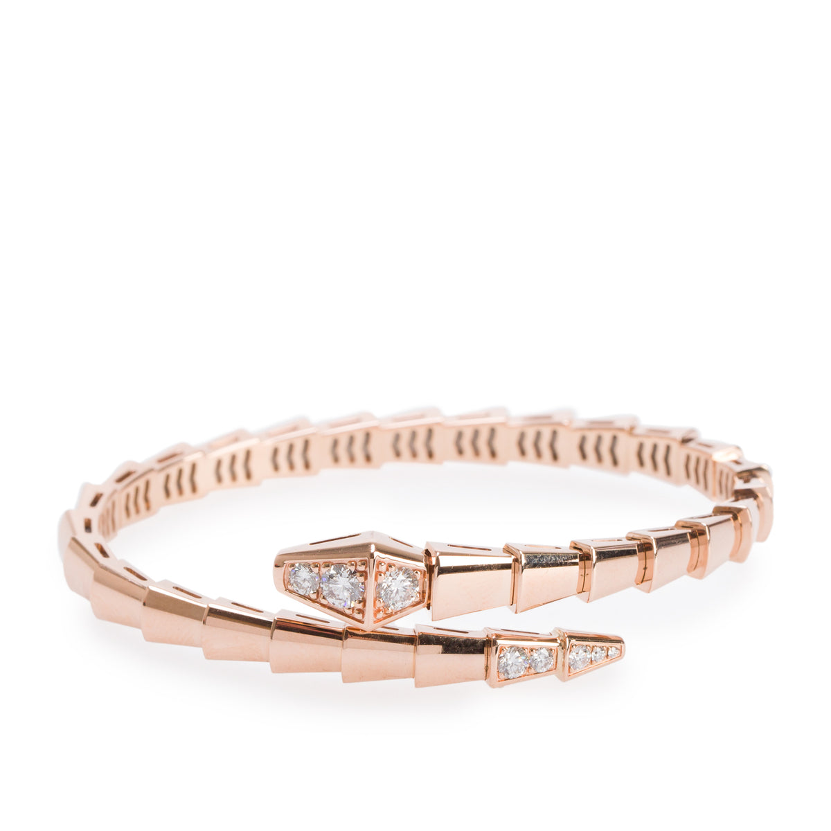BVLGARI 2026 18k Rose Gold Diamond Serpenti Viper Bracelet, Size M w/ Box & Certificate