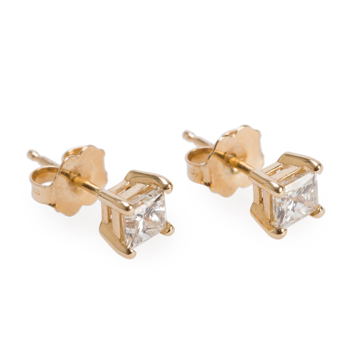 14k Yellow Gold 0.77 tcw. Princess Cut Diamond Stud Earrings