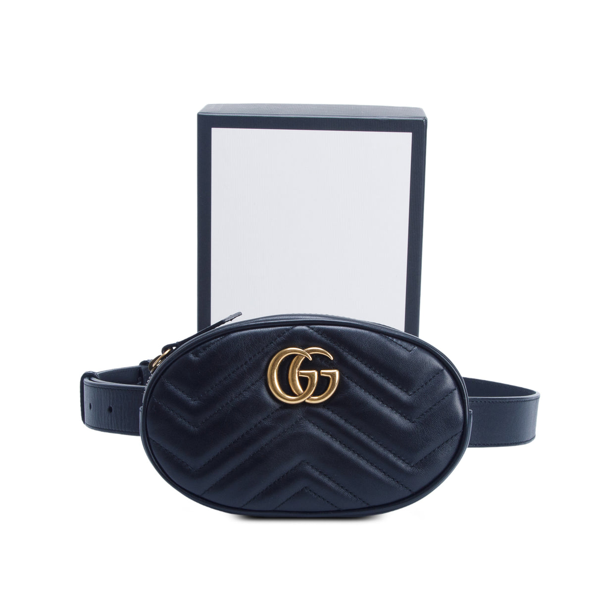Gucci Black Calfskin Matelasse GG Marmont Belt Bag, Size 95 38