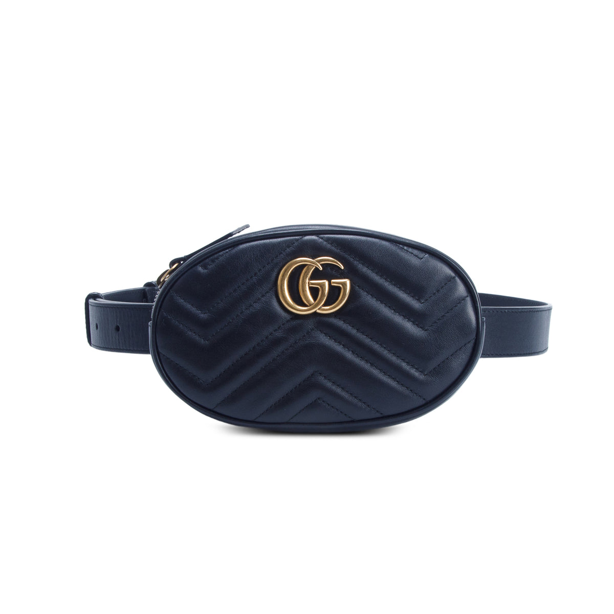 Gucci Black Calfskin Matelasse GG Marmont Belt Bag, Size 95 38