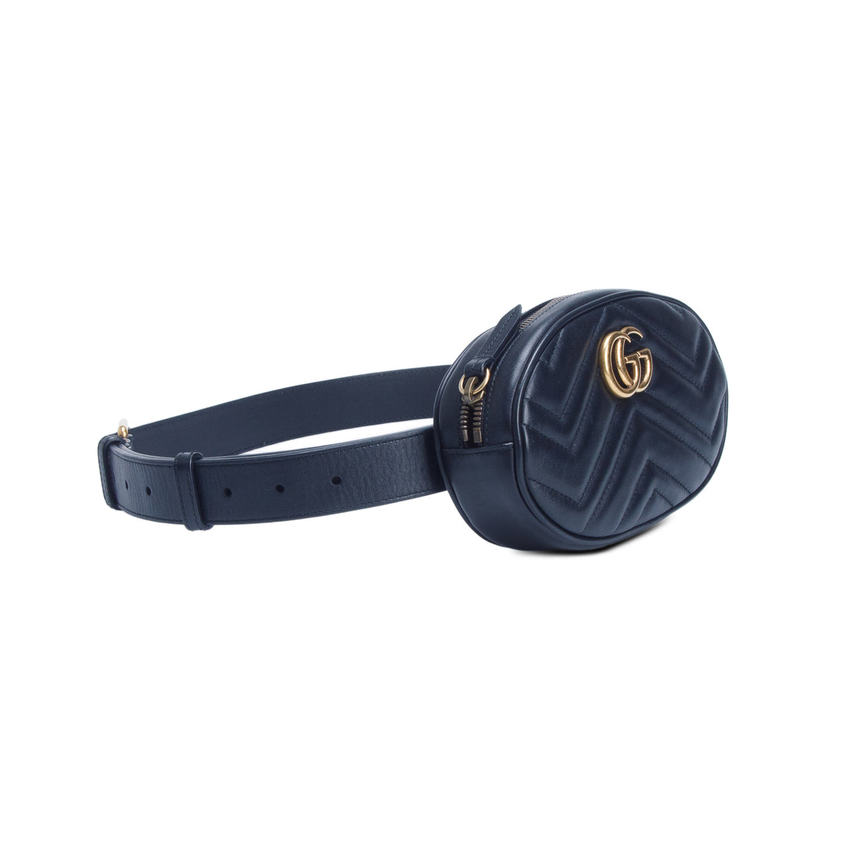 Gucci Black Calfskin Matelasse GG Marmont Belt Bag, Size 95 38