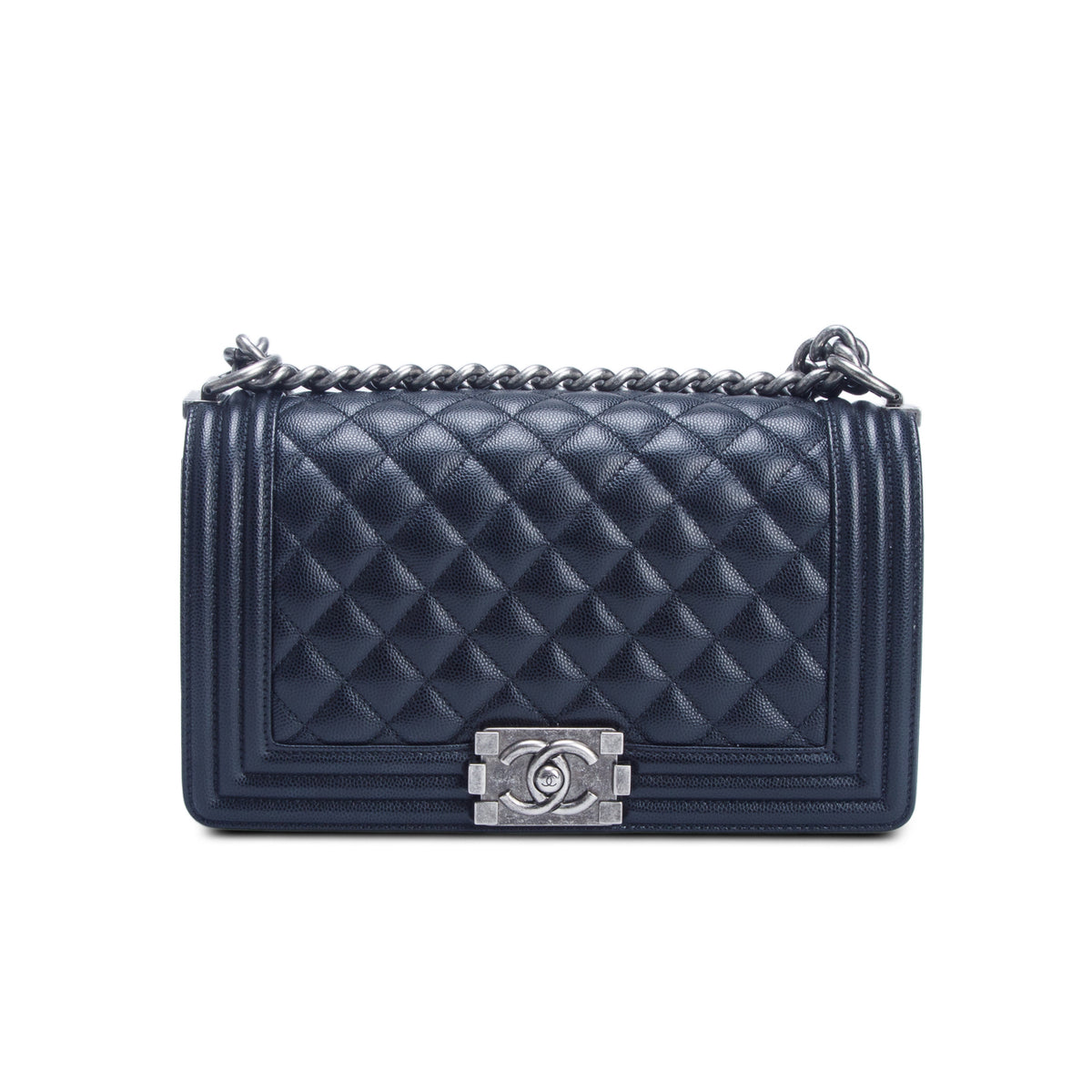 Chanel Black Quilted Caviar Medium Boy Flap Bag w/ Box