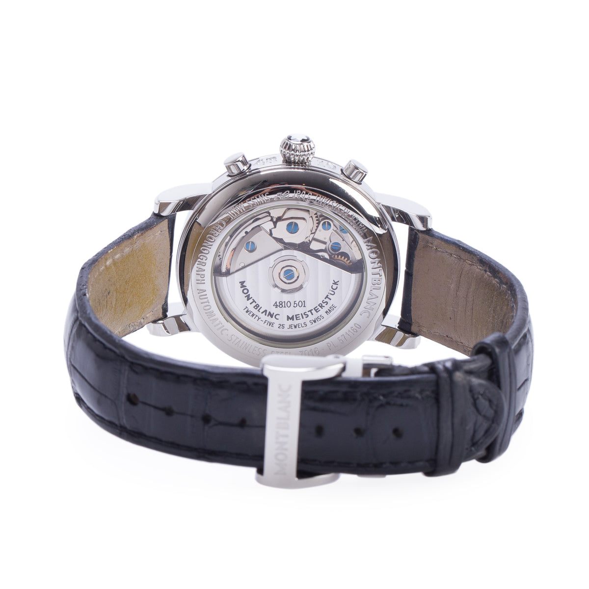 Montblanc Stainless Steel Meisterstuck Star Day Date 38 MM Automatic Chronograph Watch Black Dial 7016