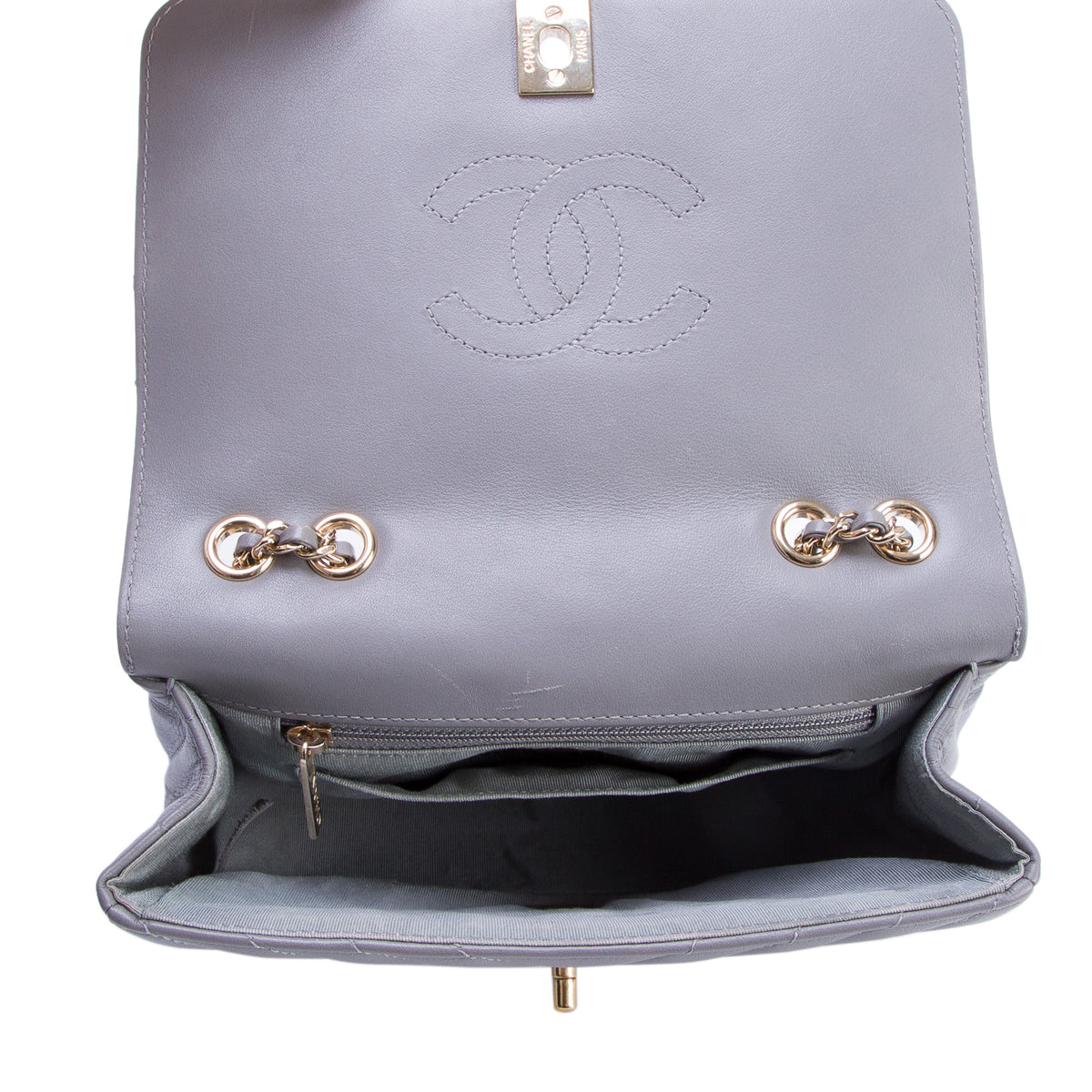 Chanel Grey Calfskin Chevron Quilted Small Statement Flap