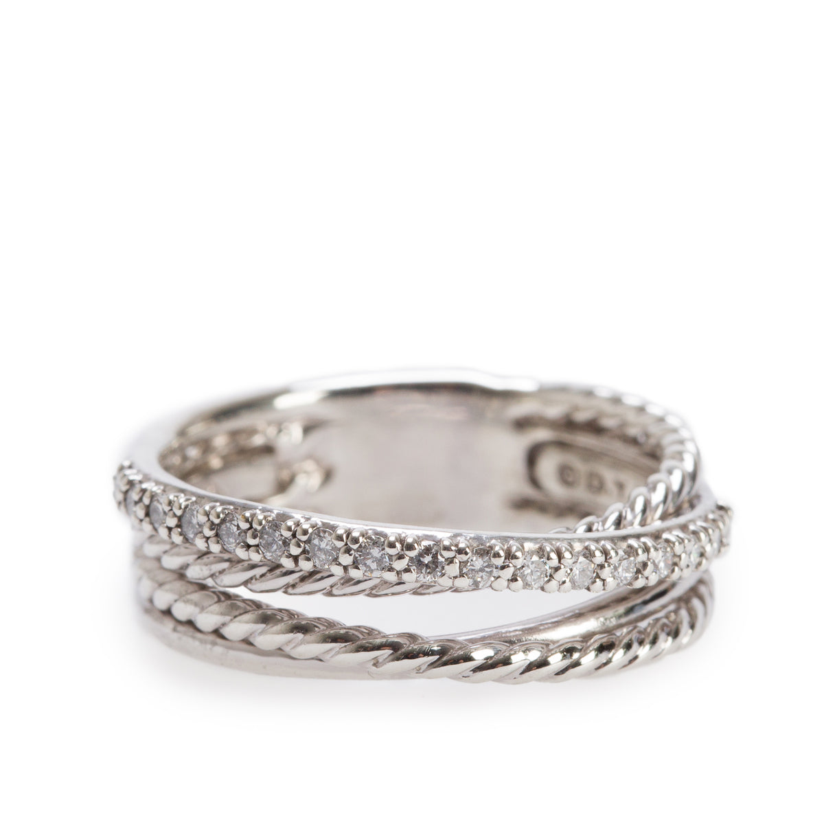David Yurman Sterling Silver Diamond Crossover Band Ring, Size 7