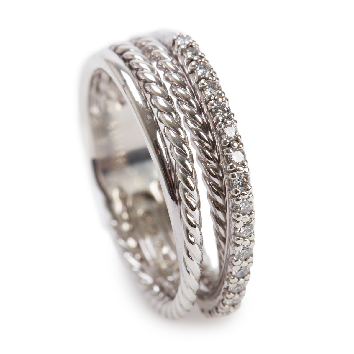 David Yurman Sterling Silver Diamond Crossover Band Ring, Size 7