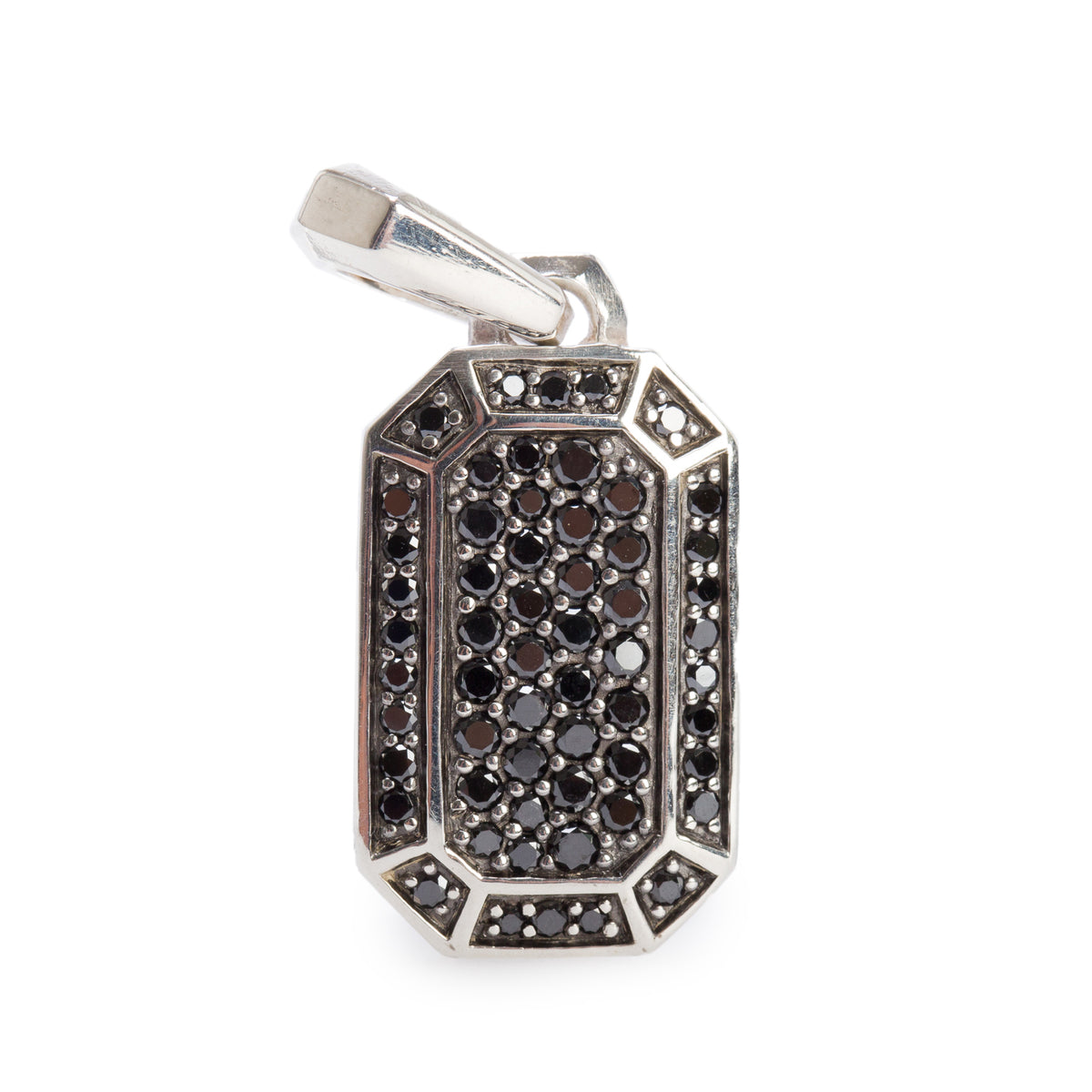 David Yurman Sterling Silver Pave Black Diamond Streamline Tag Pendant