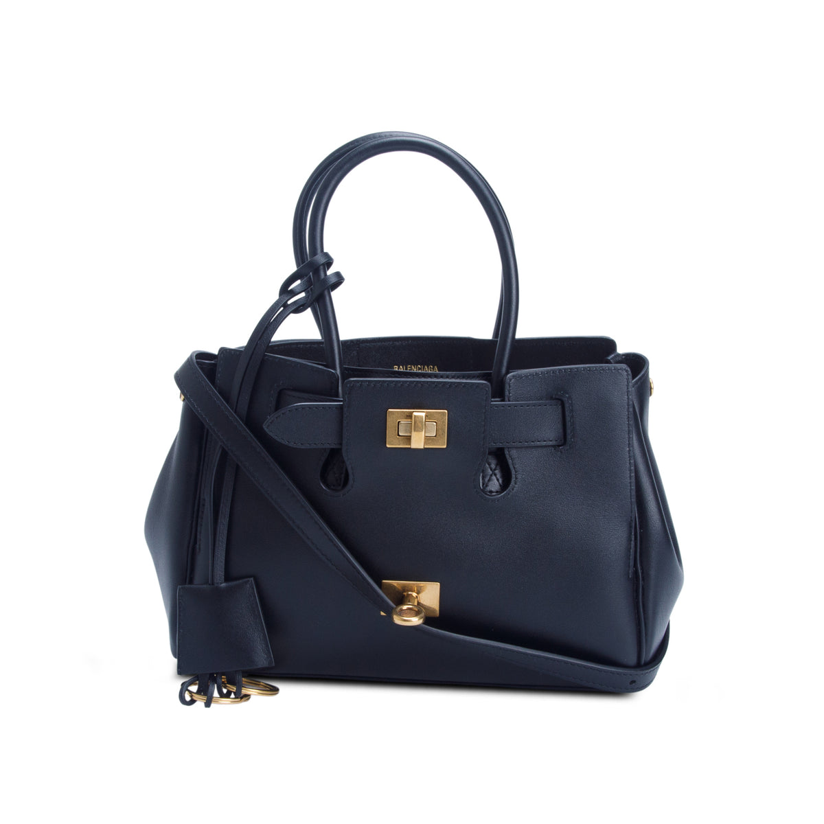 Balenciaga Black Lambskin Mini Bel Air Carry All Bag w/ Strap