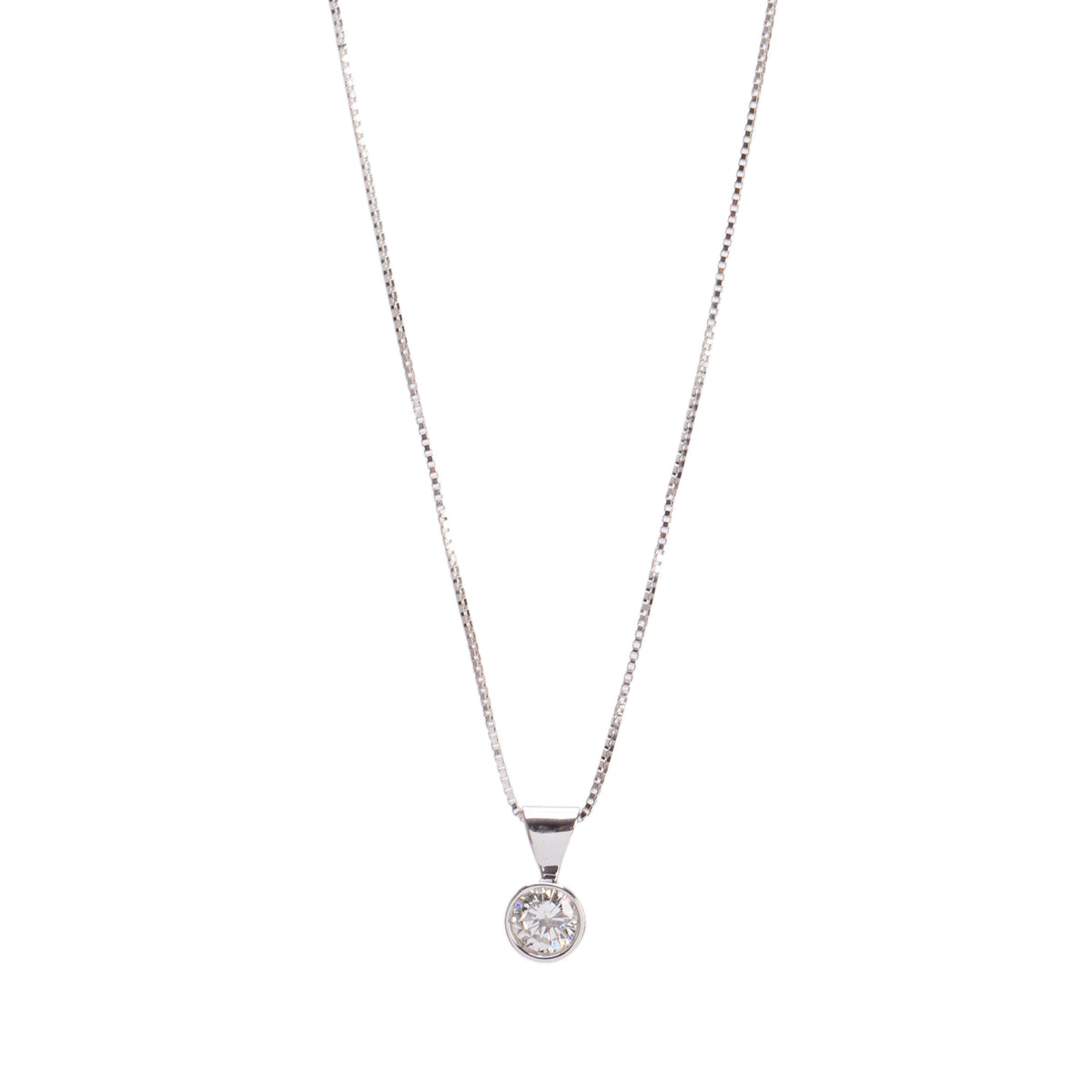 14k White Gold 0.59 ct. Round Cut Bezel Set Diamond Solitaire Pendant Necklace