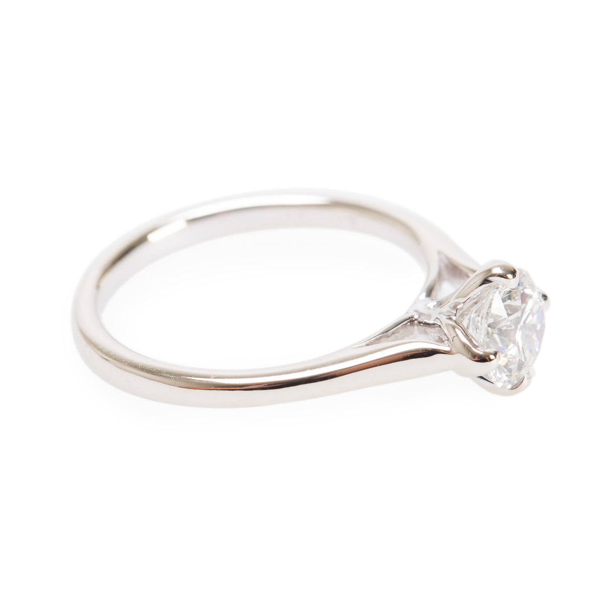 14k White Gold 0.83 ct. Round Cut Solitaire Diamond Ring, Size 6.0