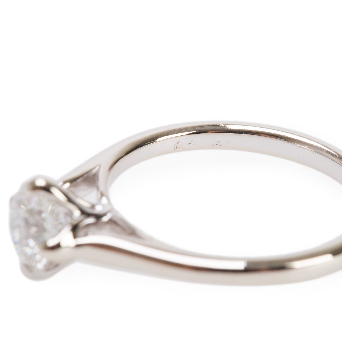 14k White Gold 0.83 ct. Round Cut Solitaire Diamond Ring, Size 6.0