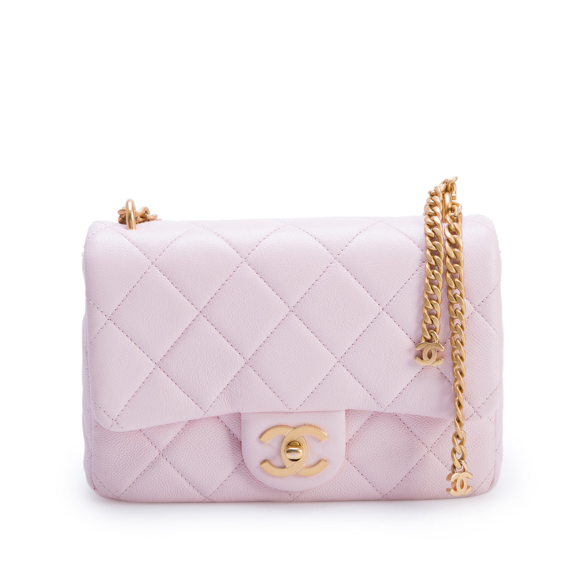 Chanel Pink Quilted Caviar Mini Rectangular CC Flap