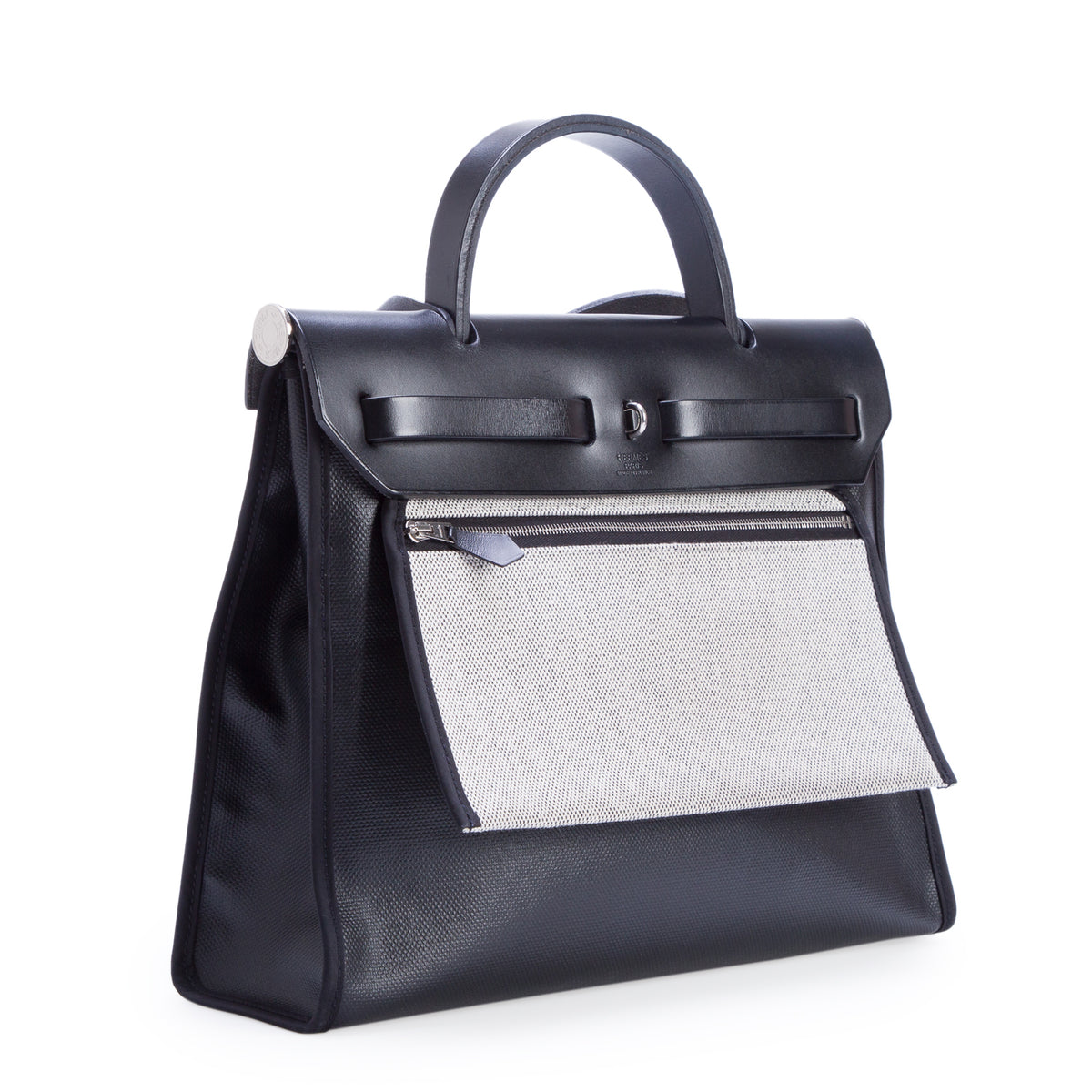 Hermes 2021 Noir Toile H Berline Vache Hunter Herbag Zip PM 31 w/ Pouch