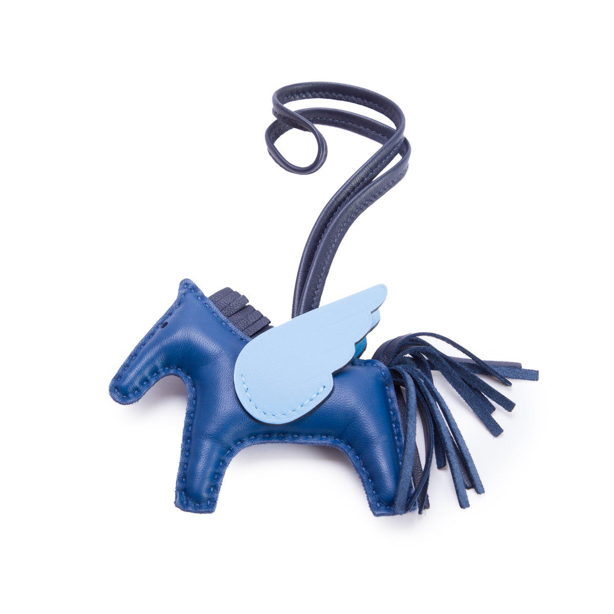 Hermes 2024 Bleu France/Celeste/Bleu Encre Lambskin Grigri Rodeo Pegase Horse Bag Charm PM