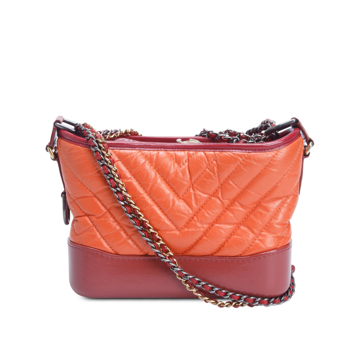 Chanel Red/Orange Aged Calfskin Leather Small Gabrielle Hobo