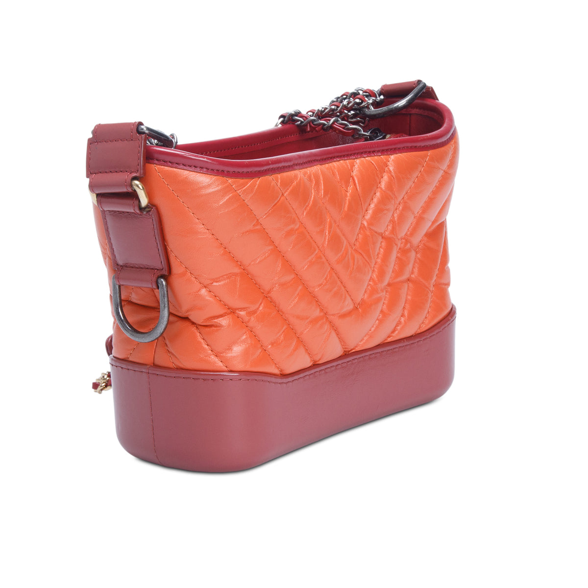 Chanel Red/Orange Aged Calfskin Leather Small Gabrielle Hobo