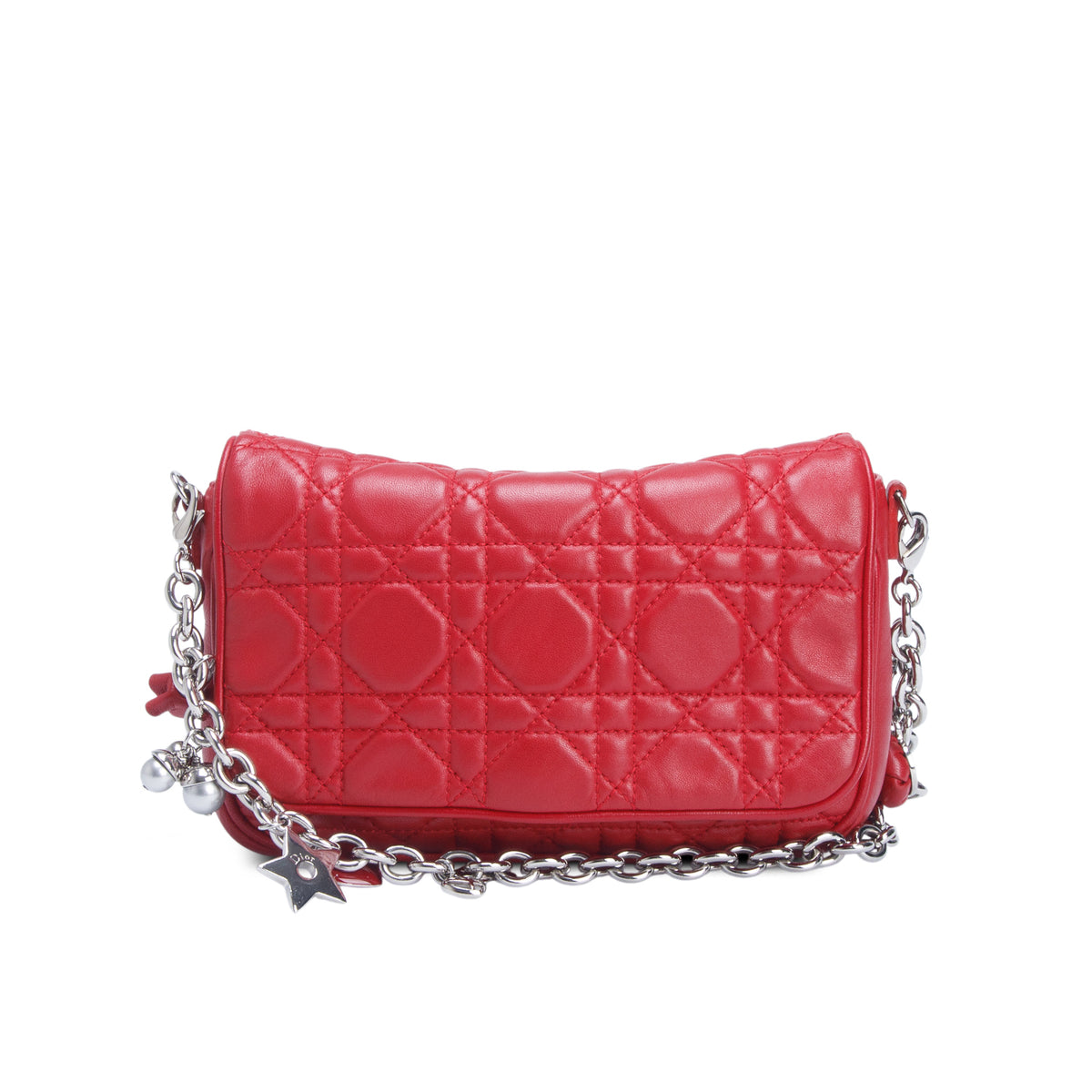 Christian Dior Red Lambskin Cannage Miss Dior Charms Pouch