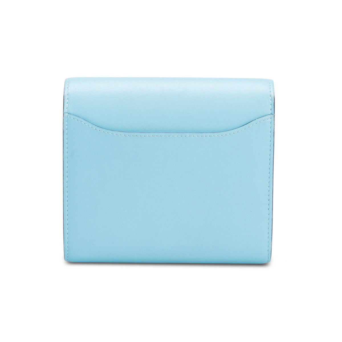 Hermes Blue Atoll Tadelakt Leather Lizard Constance H Compact Wallet w/ Box