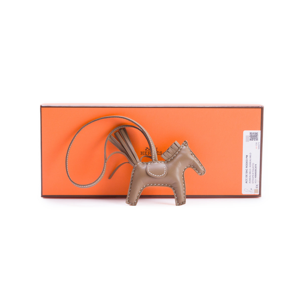 Hermes 2025 Etoupe Milo Lambskin Grigri Rodeo Horse Bag Charm PM w/ Box