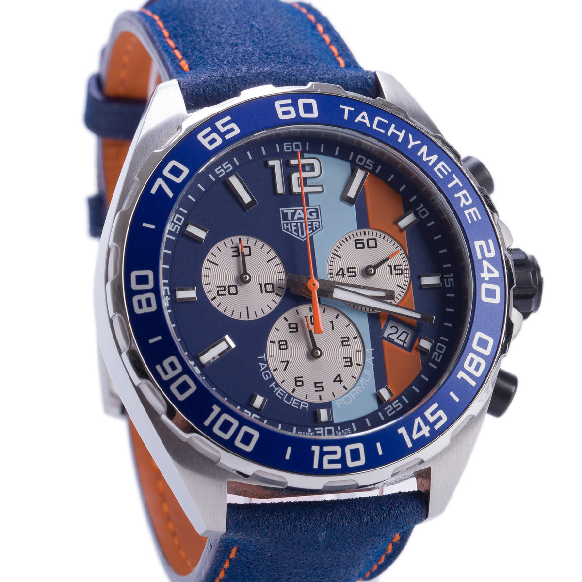 Tag Heuer Stainless Steel Gulf Formula 1 43 MM Quartz Chronograph Watch Blue Dial CAZ101N