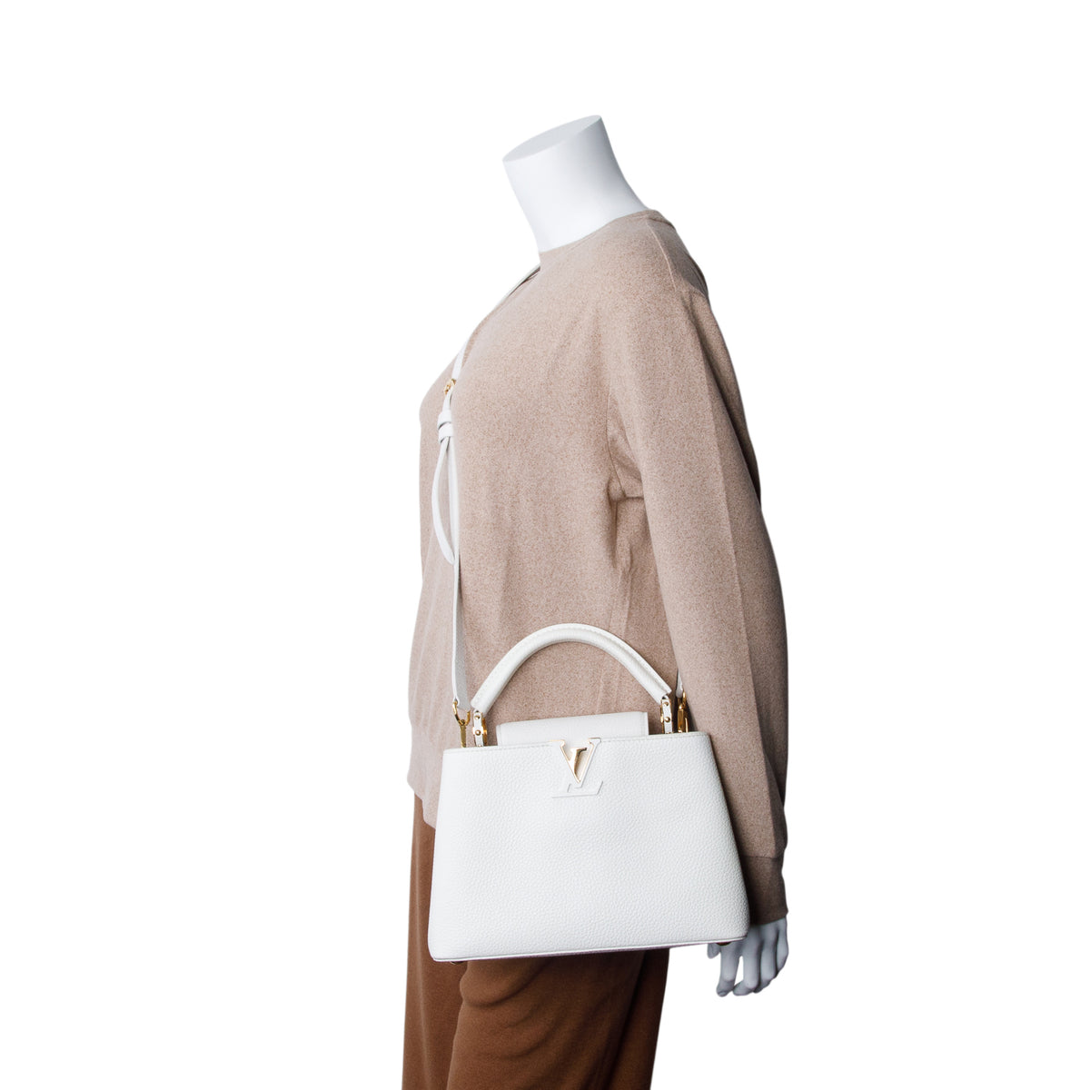 Louis Vuitton White Taurillon Capucines BB w/ Strap
