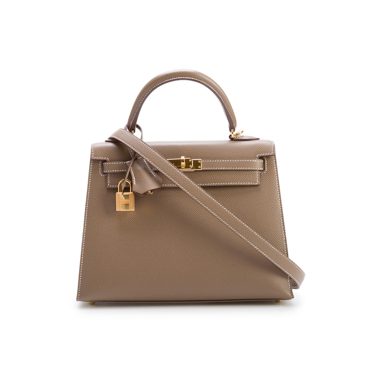 Hermes 2021 Etoupe Veau Epsom Kelly II Sellier 25 w/ Strap