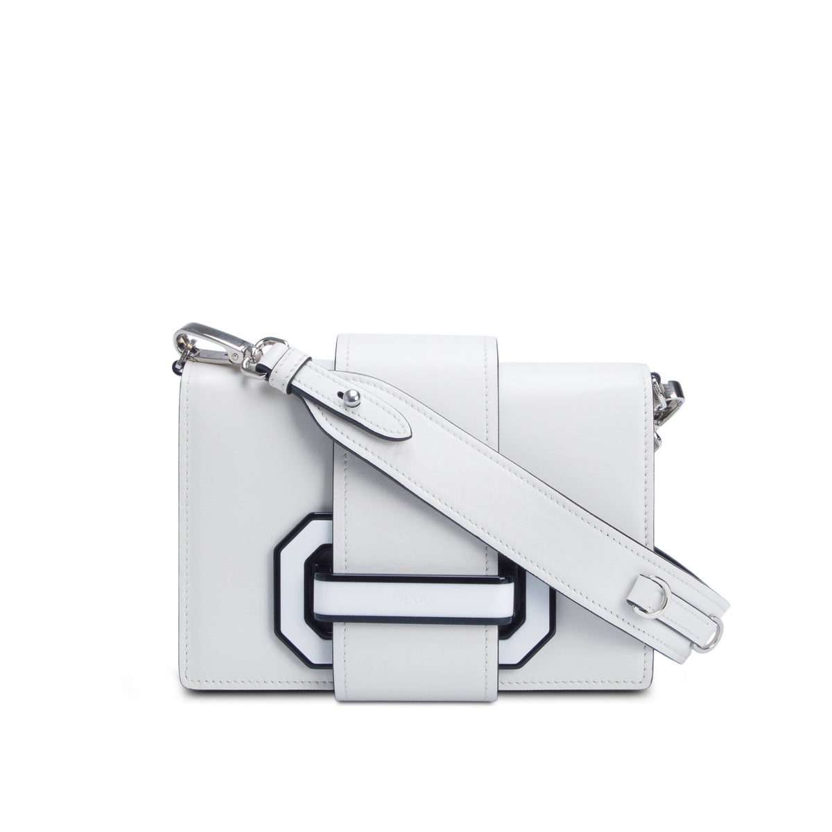 Prada White City Calf Plex Ribbon Bag w/ Strap