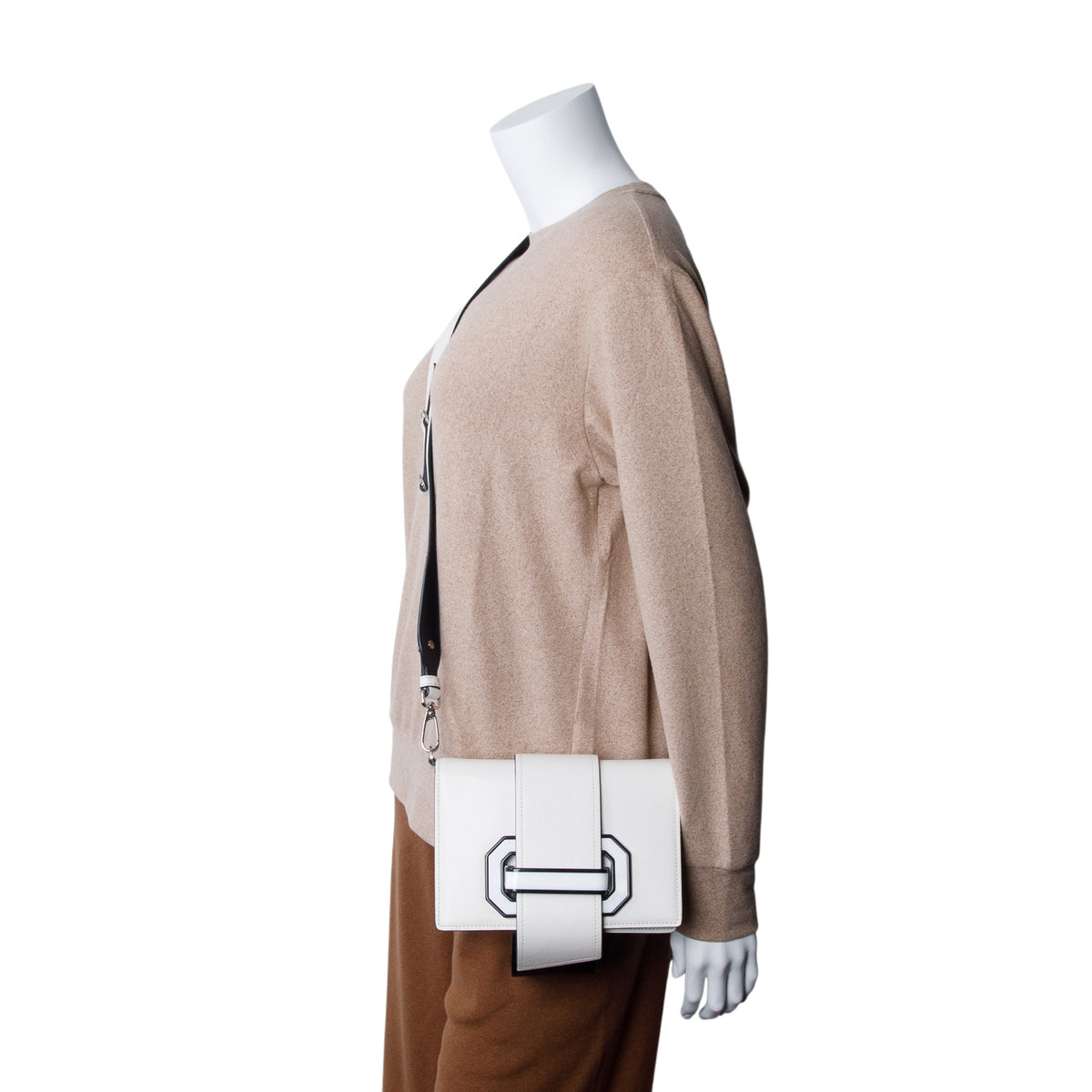 Prada White City Calf Plex Ribbon Bag w/ Strap