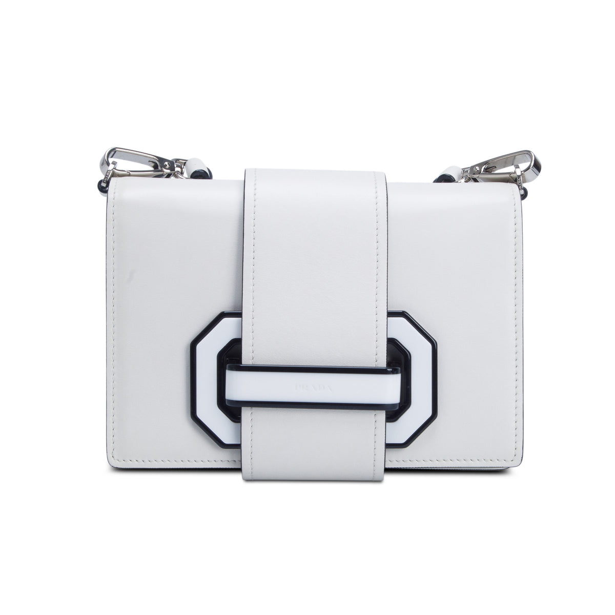 Prada White City Calf Plex Ribbon Bag w/ Strap