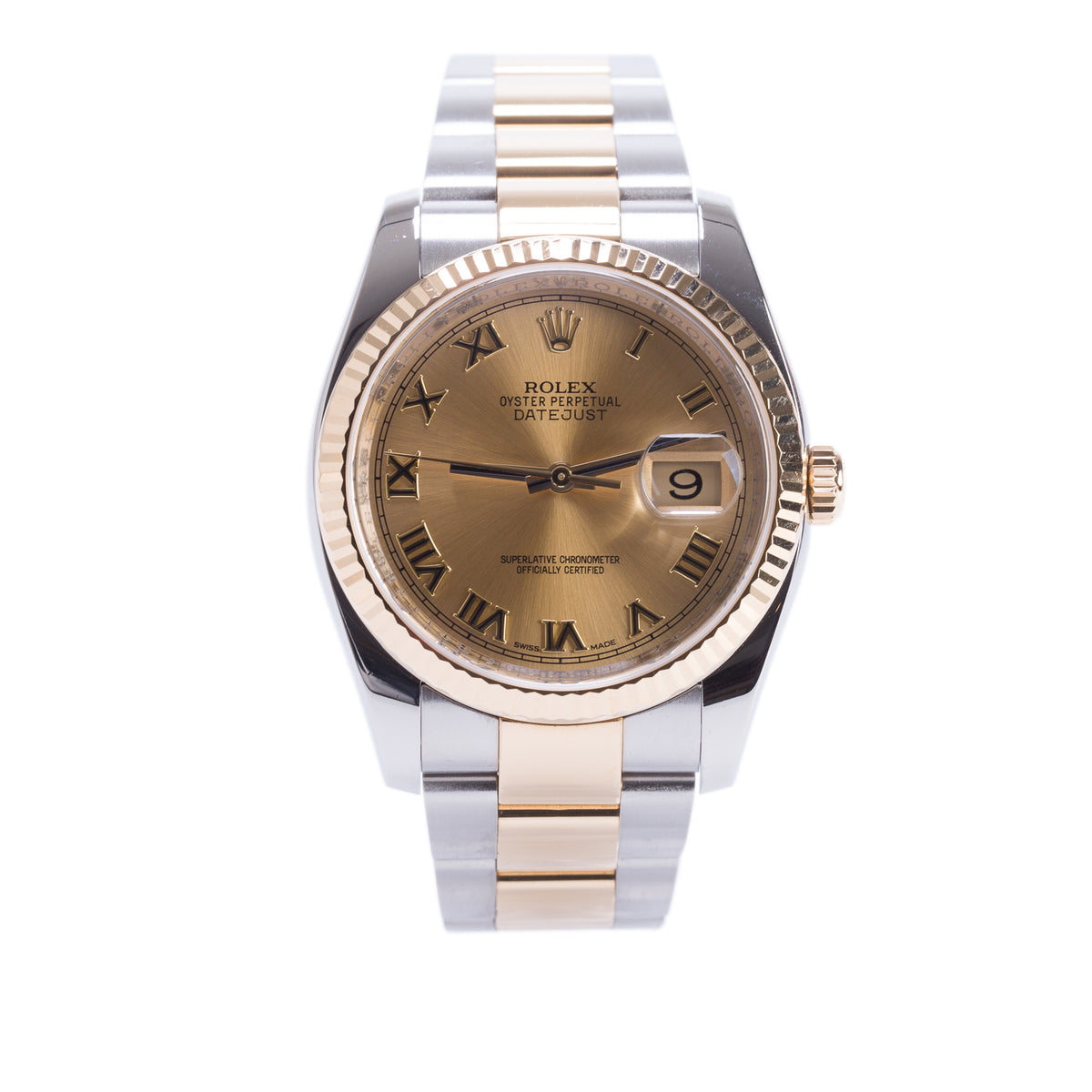 Rolex Stainless Steel & 18k Yellow Gold Datejust 36 MM Automatic Watch Gold Roman Numeral Dial 116233 w/ Box & Papers