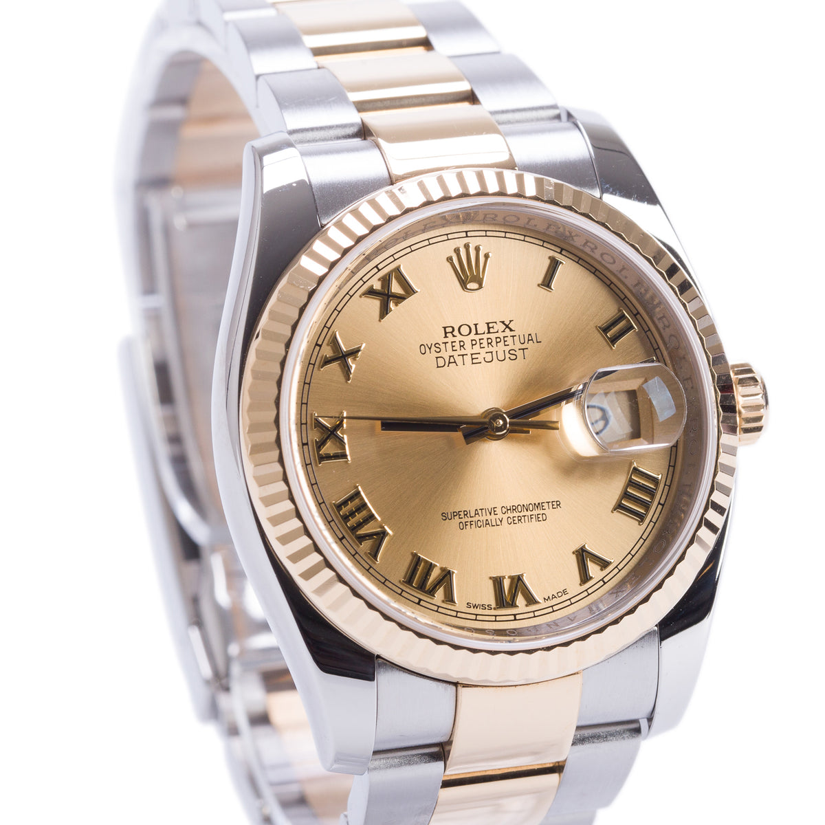 Rolex Stainless Steel & 18k Yellow Gold Datejust 36 MM Automatic Watch Gold Roman Numeral Dial 116233 w/ Box & Papers