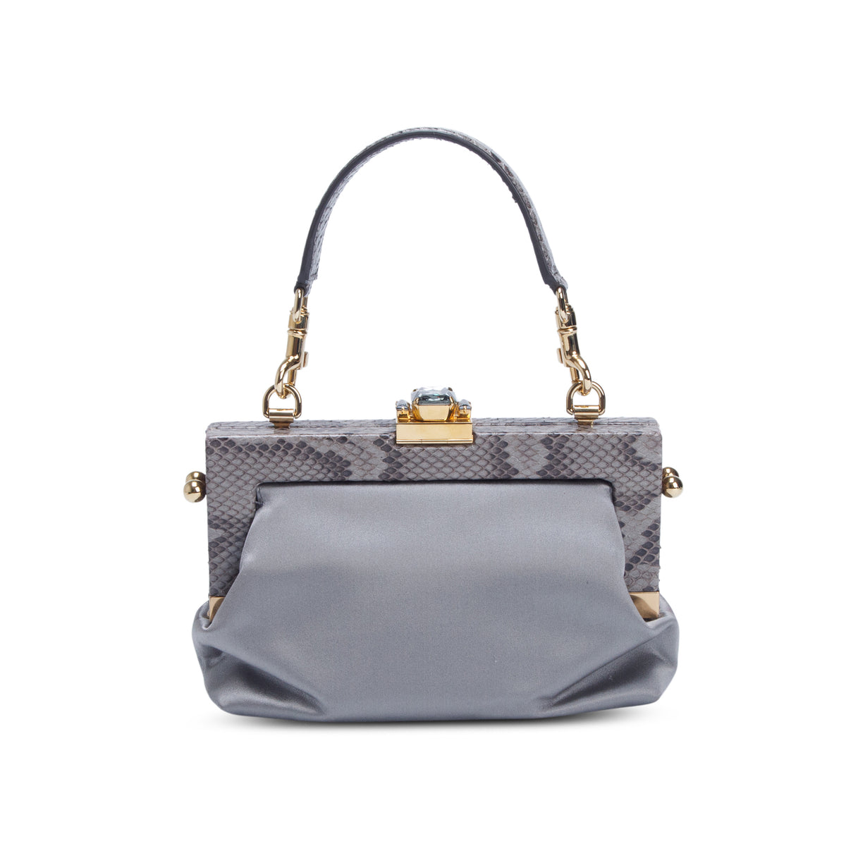 Dolce & Gabbana Grey Satin Snake Trim Crystal Embellished Clutch w/ Straps & Authenticity Card