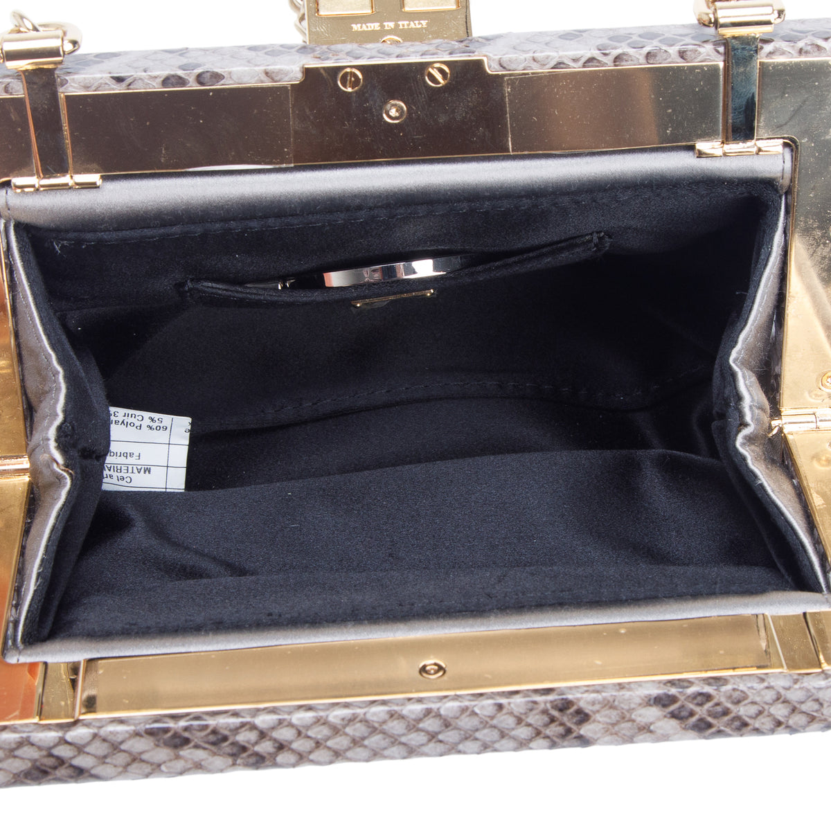 Dolce & Gabbana Grey Satin Snake Trim Crystal Embellished Clutch w/ Straps & Authenticity Card