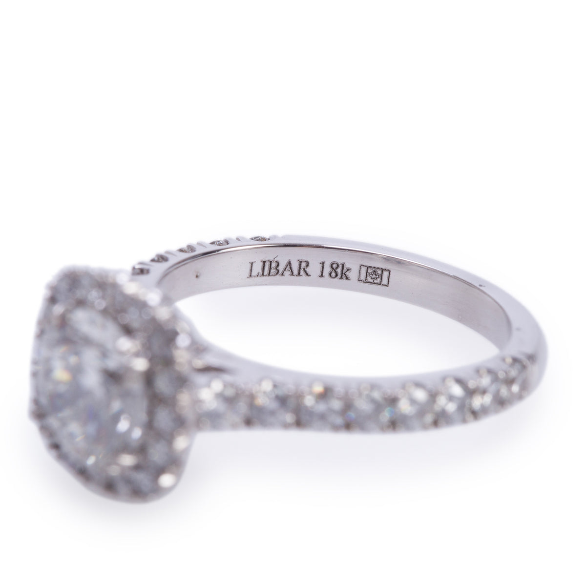 18k White Gold 1.60 ct. Round Cut Halo Design Diamond Engagement Ring, Size 6.5