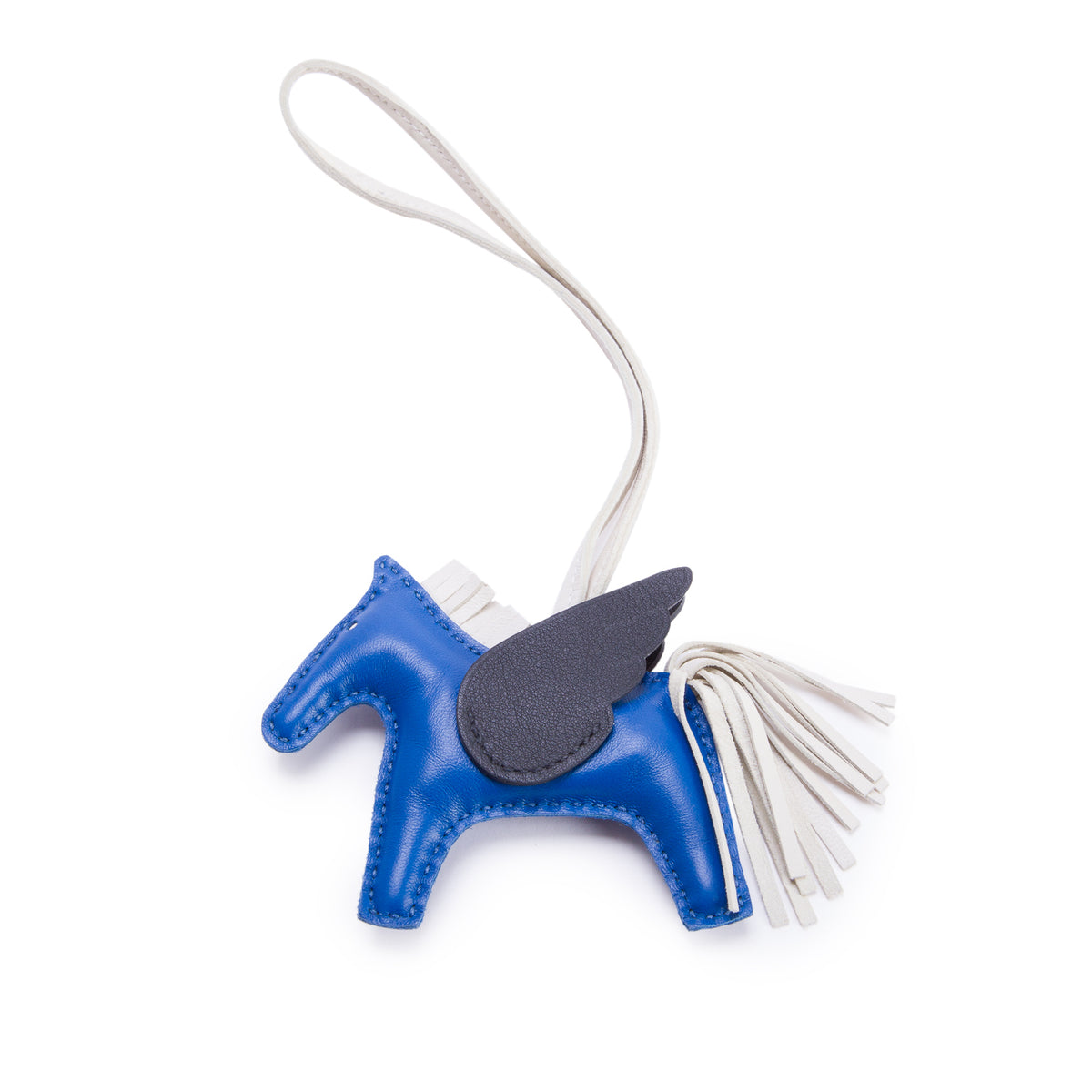 Hermes 2022 Bleu France/Noir/Craie Lambskin Grigri Rodeo Pegase Horse Bag Charm PM