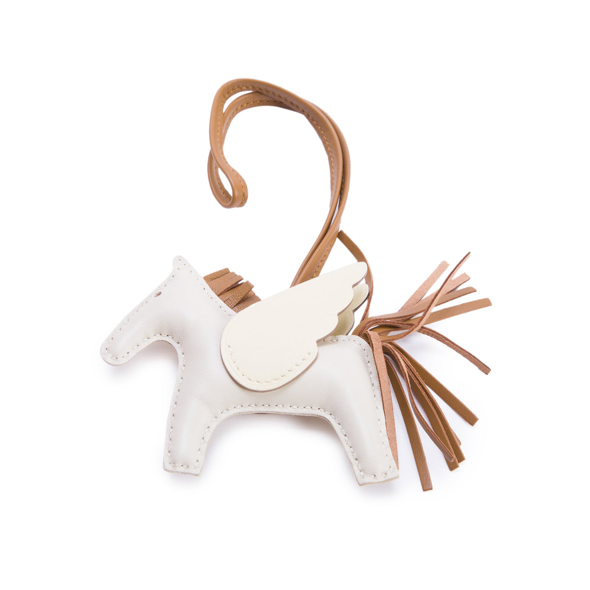 Hermes 2025 Craie/Kraft/Jaune Milton Lambskin Grigri Rodeo Pegase Horse Bag Charm PM