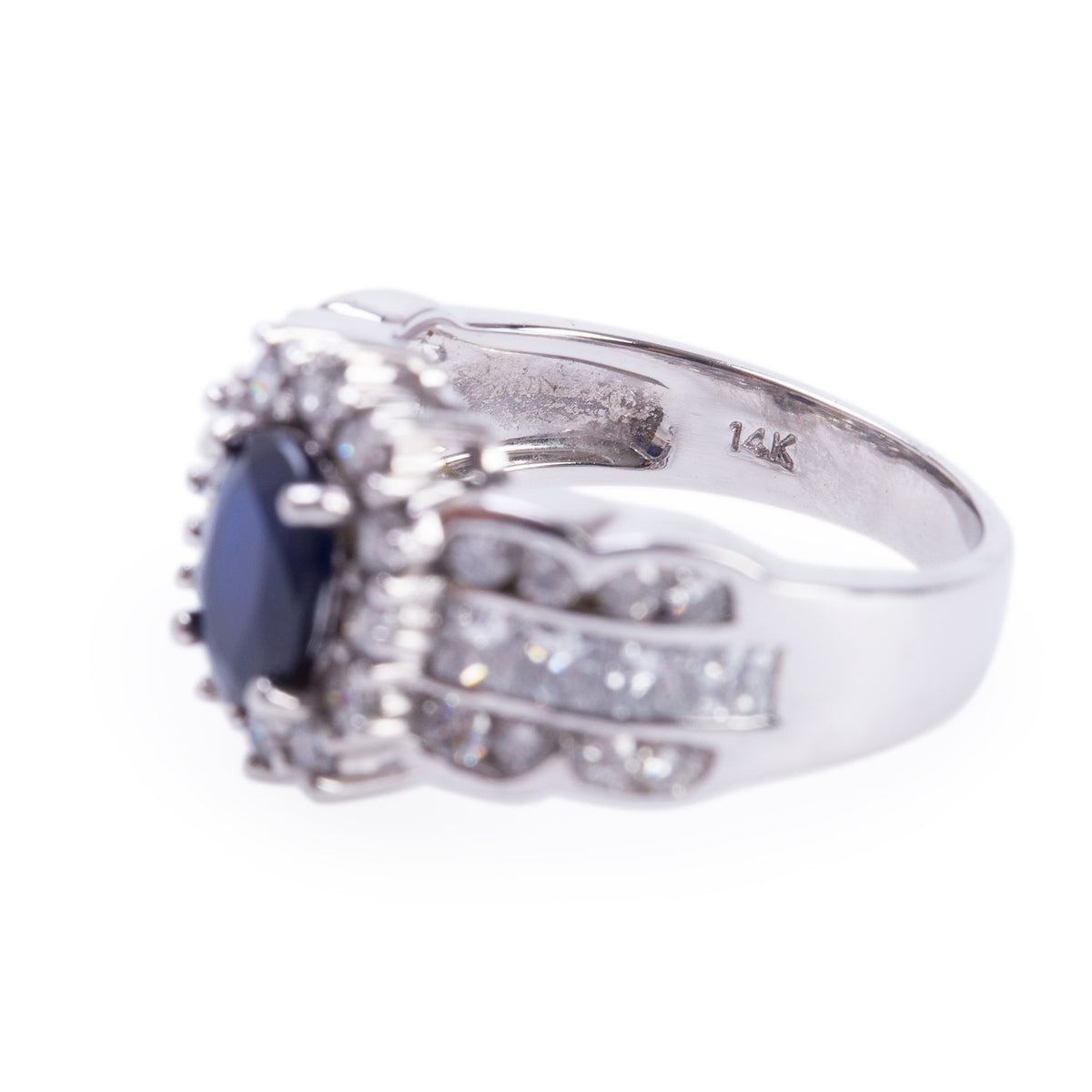 Effy 14k White Gold Blue Sapphire & Diamond Ring, Size 7